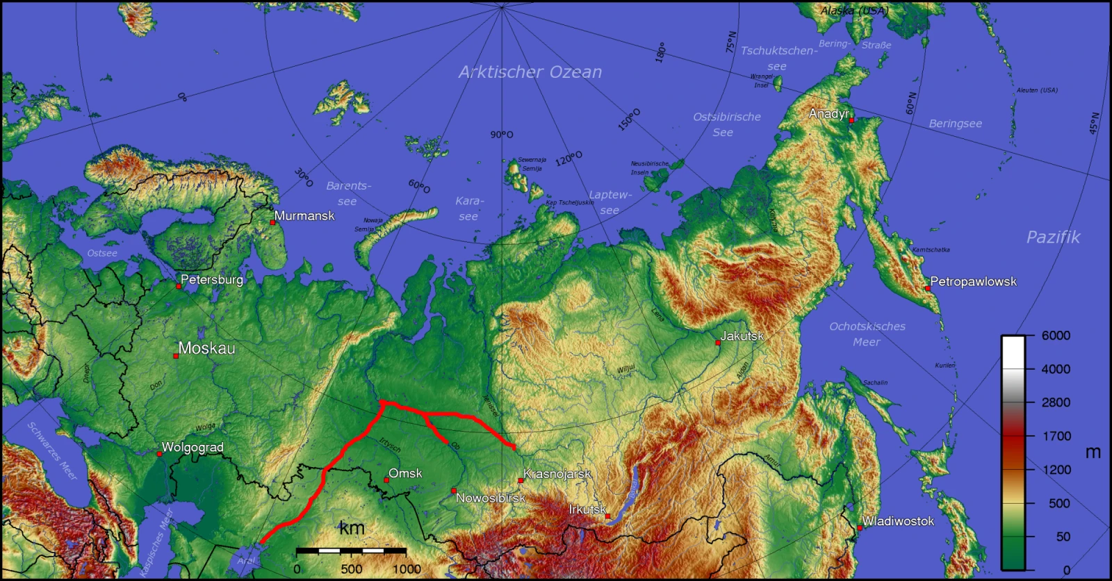 Map of the proposed Soviet scheme to divert north-flowing rivers southward